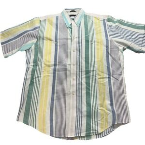 Vintage Nautica 100% Oxford Cotton Colorblock Stripe Short Sleeve Button, Easter